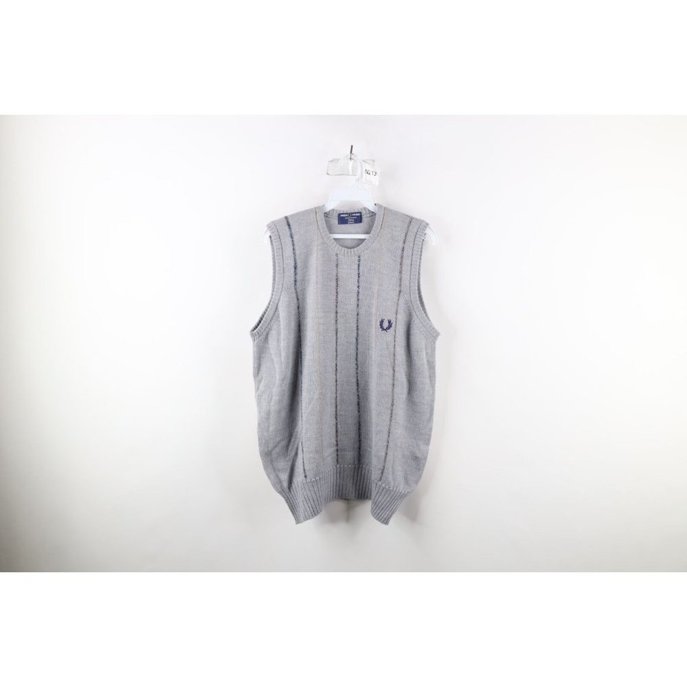 Vtg 90s Fred Perry Sportswear Mens Small Rainbow Striped Wool Knit Sweater Vest